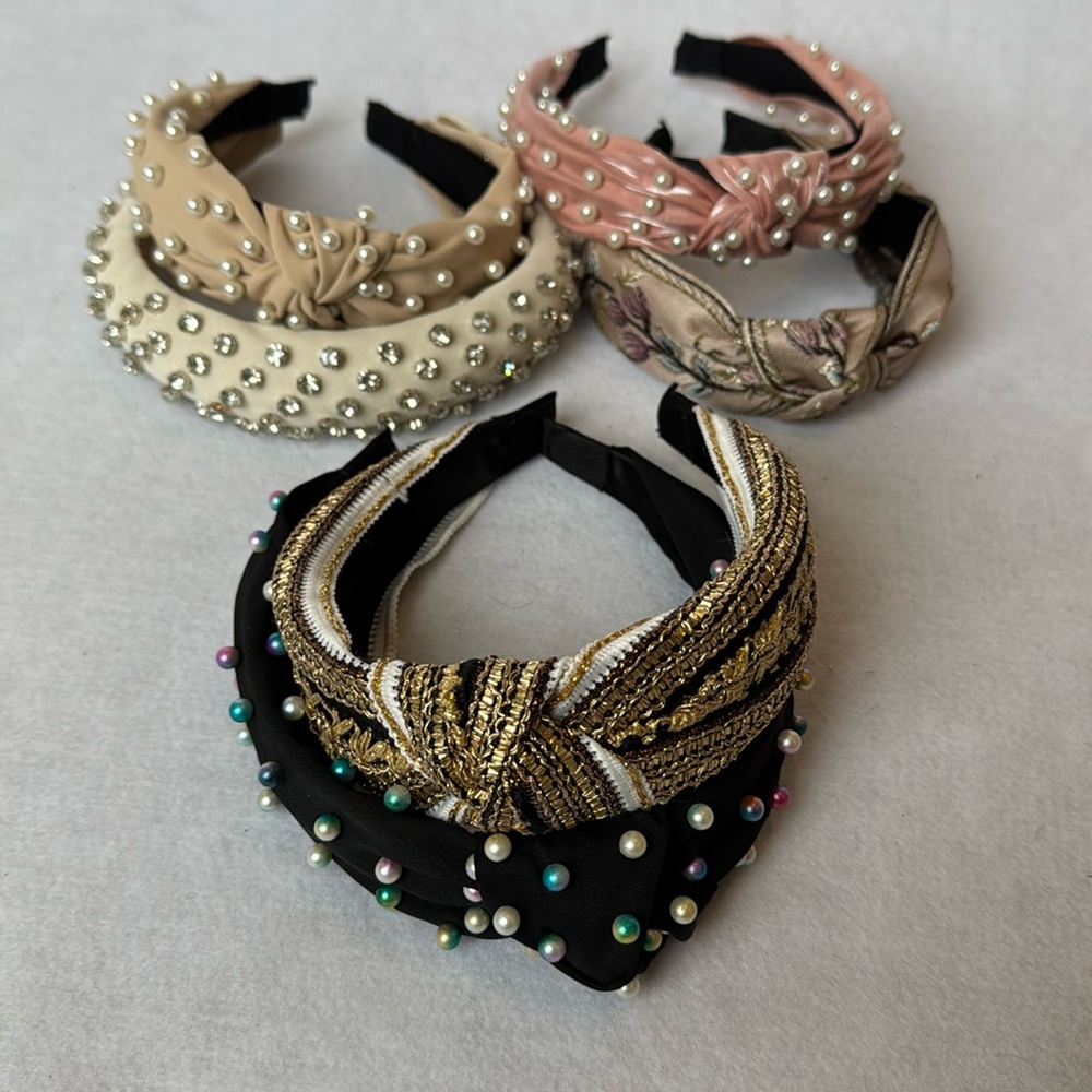 Set of 6 Women's Headbands Pearl Rhinestone Embroidered Colorful Classic Preppy